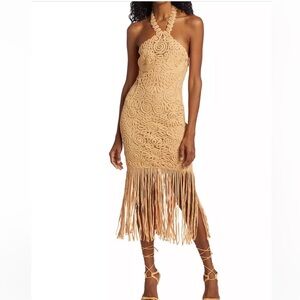JONATHAN SIMKHAI Alisa Embroidered & Fringe-Trim Midi-Dress Size 2 NWT